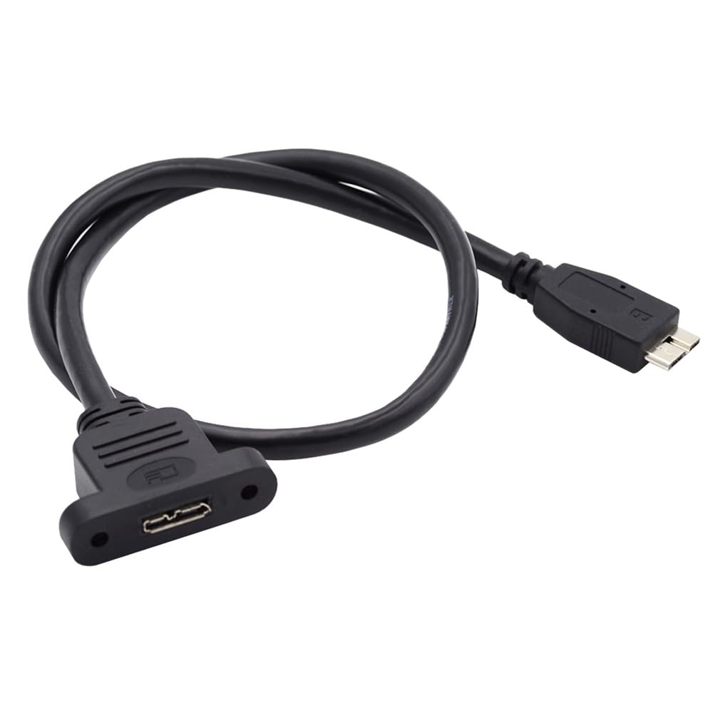 Cablecc 5Gbps Micro USB Male To Micro USB Female Screw Mount Extension 50cm 3.0 3.0 Type-B Cable,