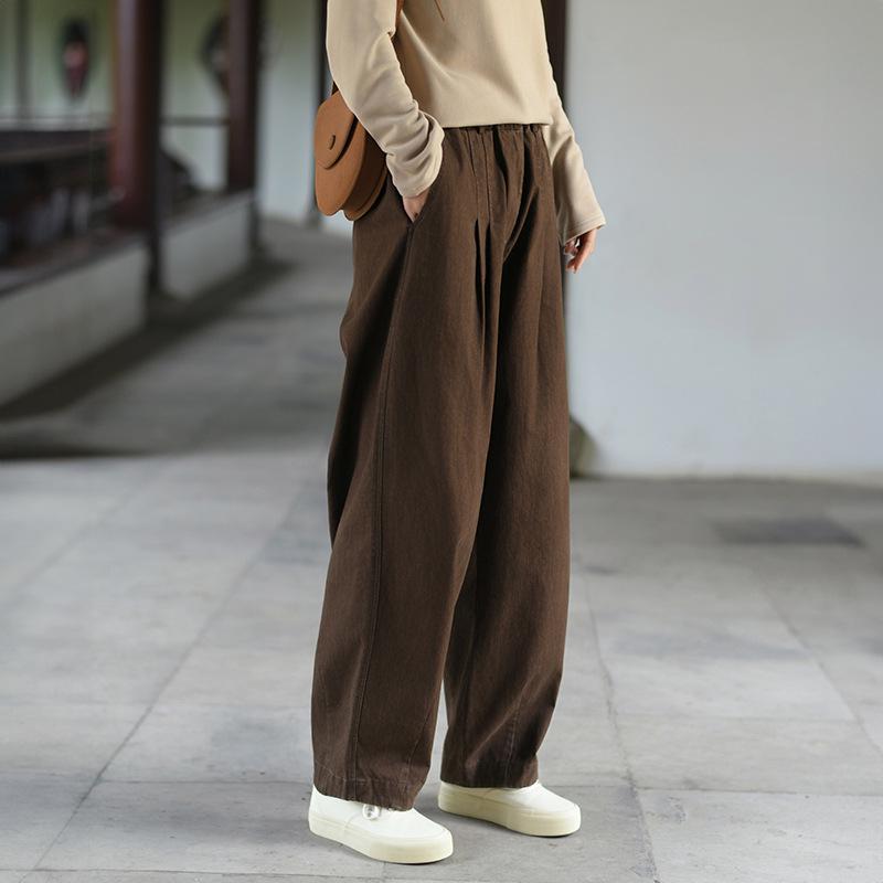 

Johnature Женские винтажные однотонные прямые брюки на пуговицах, свободные осенние брюки с карманами, повседневные длинные хлопковые брюки XXL кофейный