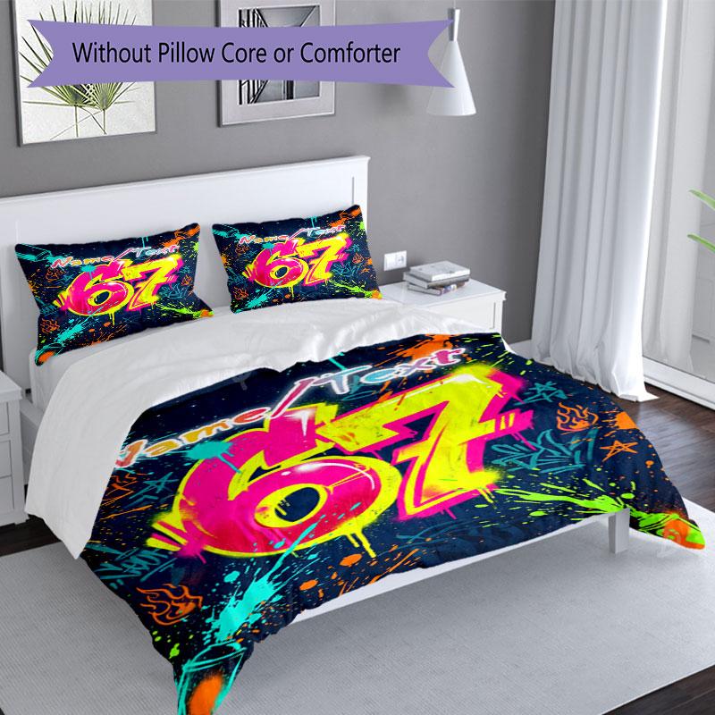 3PC Custom Name Graffiti Art Celebration Bedding Set Printed  Bedding Set Duvet Cover Closure Includes 1 Duvet Cover & 206 Pillowcases for Bedroom