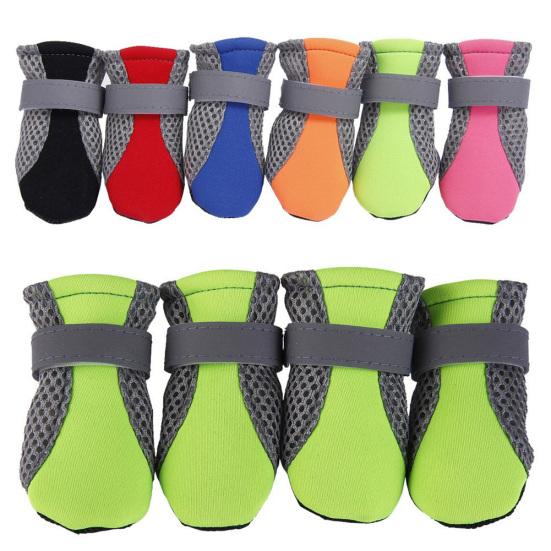 4 Stück Haustier-Hundeschuhe, rutschfeste, weiche Sohle, atmungsaktives Mesh, verstellbare Riemen, Stiefel