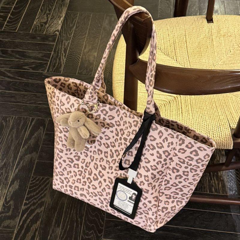 Pink Leopard Print Canvas Tote Bag Large Capaci Single oulder Bag Faionable Commuter Handbag Women's Bag tote bags for women