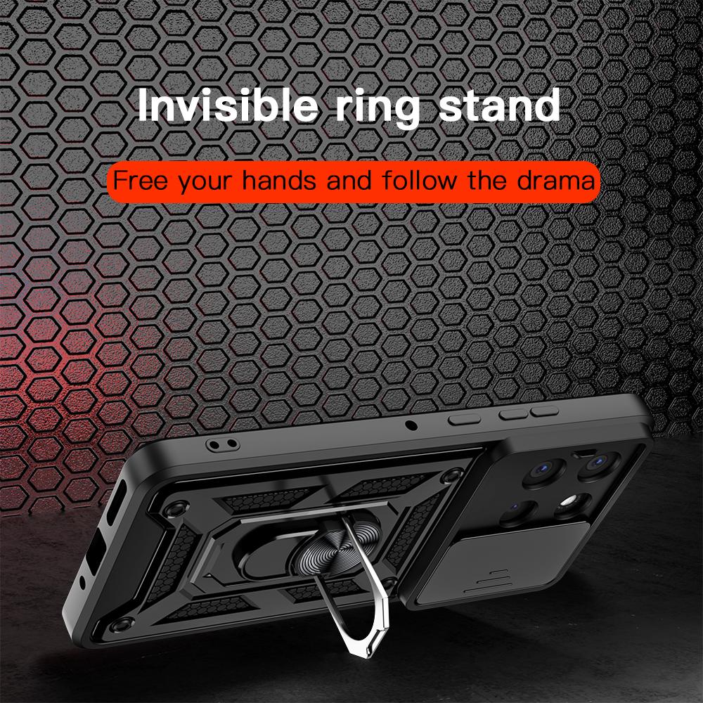 KEYSION Shockproof Armor Case for Motorola MOTO G86 5G Slide Camera Lens Protection Ring Stand Phone Back Cover for MOTO G56 5G