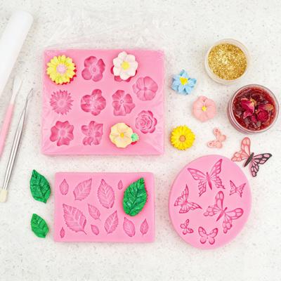 Yousheng 3Pcs Flower Leaf Butterfly Silicone Mold for Cake Decorating DIY Chocolate Candy Fondant Craft Baking Mold Flexible Easy Release Jelly