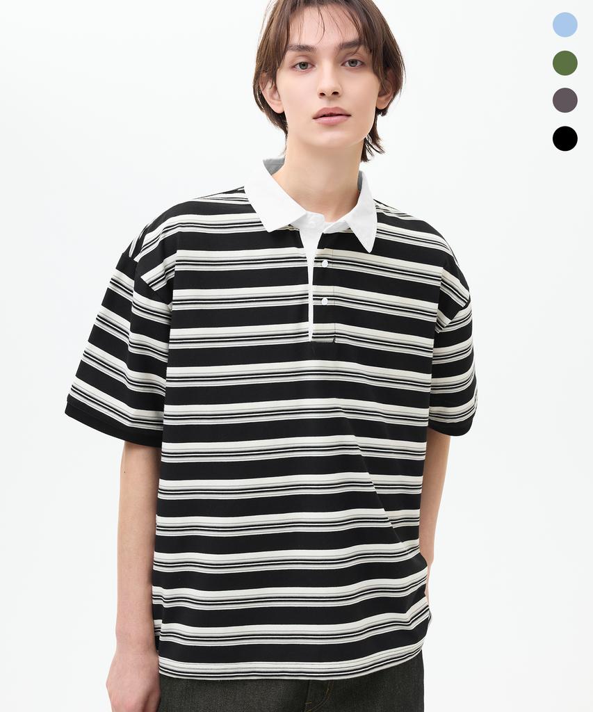 TRILLION Rugby Cotton Collared Oversized Short Sleeve T-Shirt_4Color