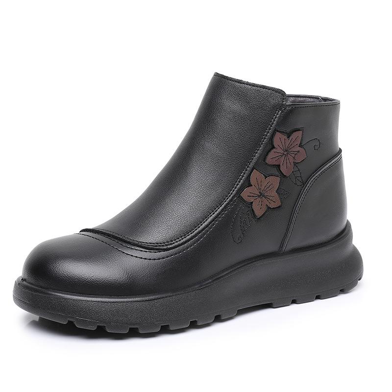Retro Shoes with Fleece Short Boots, Round Toe Waterproof and Warm Women's Anti-slip Cotton Shoes