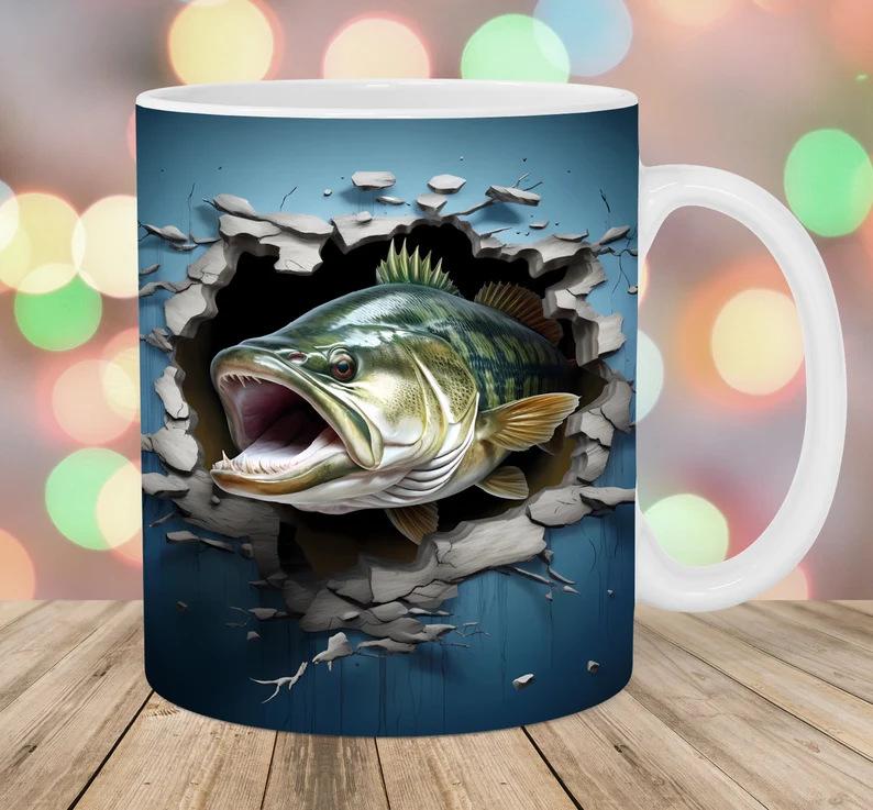 3D Father'S Day Gift Dad Ceramic Coffee Mug Father Goldfish Water Cup Fishing Fishing