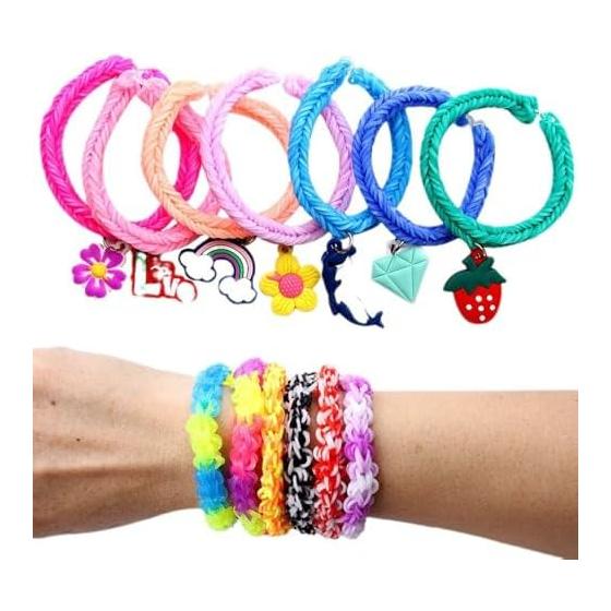 Loom bracelet making kit, accessory kit, storage case included, handmade colorful rainbow rubber band bracelet set, knitting needles, DIY necklace,