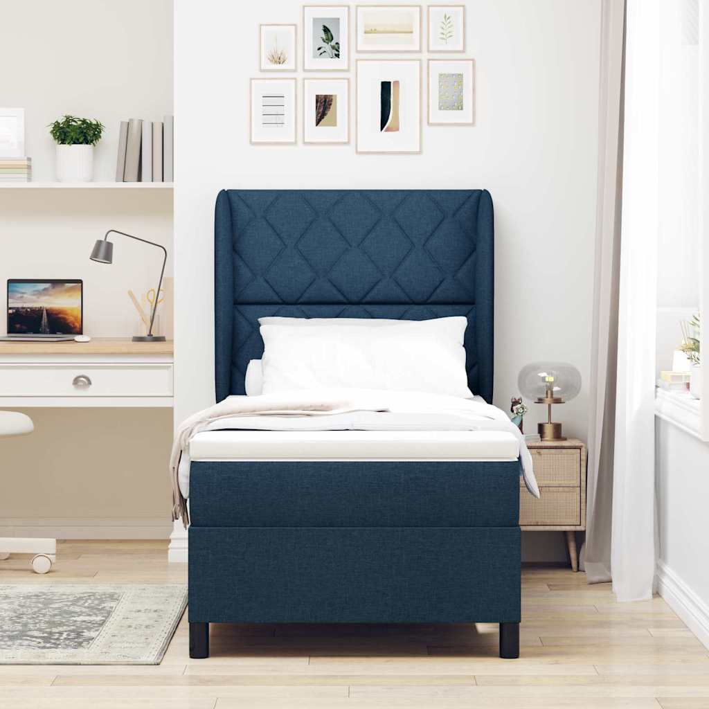 Boxspring Bed with Headboard Blue 90 x 200 cm Fabric
