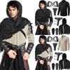 Medieval Style Men's Shirt and Accessories Set Cosplay Costume with Shoulder Armor Arm Bracers Hooded Scarf and Belt for Renaissance Fair LARP