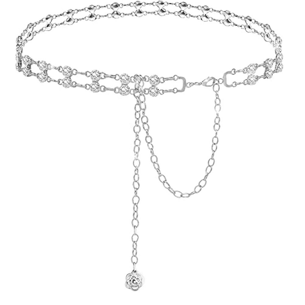 Women Retro Belt Luxury Fashion Rhinestone Waist Chain Double Row Crystal Body Chain Jewelry Accessories For Gifts