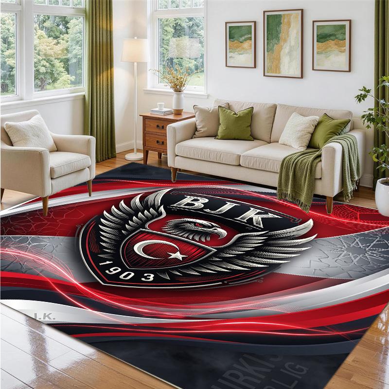 Beşiktaş FC Design Crystal Velvet Rug Soft Decorative Mat for Bedroom Entrance