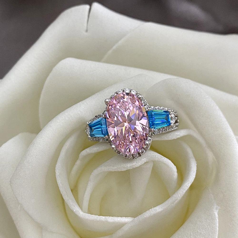 Pink Cubic Zirconia Ring Suitable for Women's Engagement Wedding Luxury Accessories Sparkling Silver Fashion Jewelry