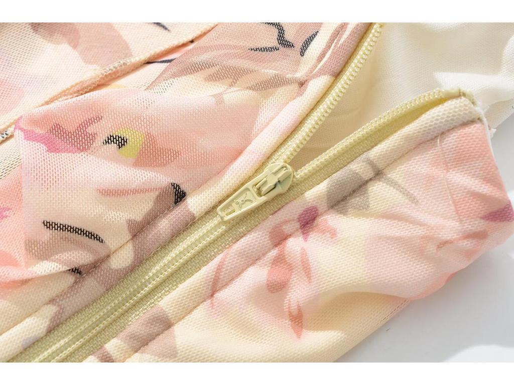 2025 Spring Women's European & American Style Mesh Print Lace Top and Skirt Set