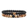 Sett Armbånd Par Avstand Svart Hvit Naturlig Lavastein Tiger Eye Beaded Yoga Armbånd for Menn Kvinner Elastisk tau Smykker