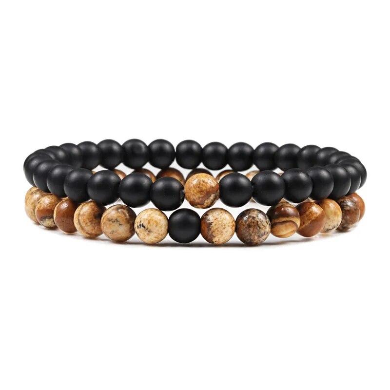 Sett Armbånd Par Avstand Svart Hvit Naturlig Lavastein Tiger Eye Beaded Yoga Armbånd for Menn Kvinner Elastisk tau Smykker