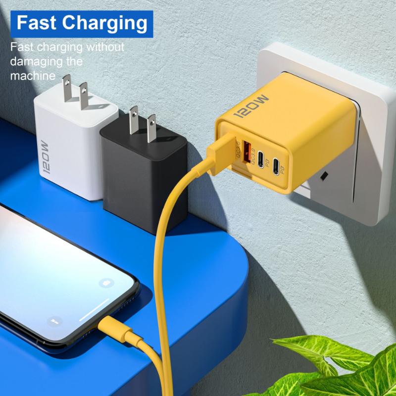 120W 3.0 USB Fast Phone Charger Type C Quick Charge Charging Adapter for iPhone 15 14 13 Samsung Xiaomi 2 PD 4 Ports EU/US Plug