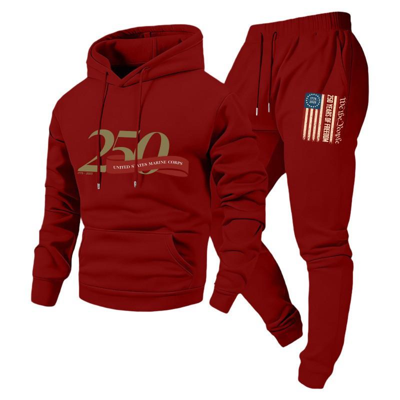 Men Women Hoodie Set Loose Casual Tracksuit 240th Anniversary Print Long Sleeve Sweatshirt Jogger