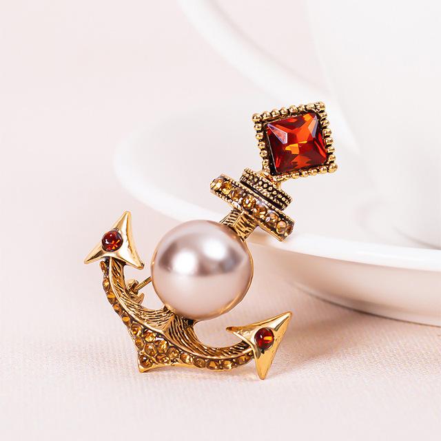

Ретро хрустальный жемчуг якорь брошь булавки стразы кардиган свитер лацкан брошь роскошные ювелирные изделия броши для женщин аксессуары красный