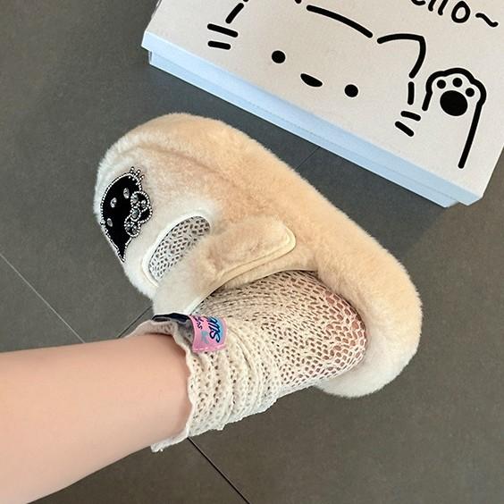 Cute cartoon Hello Kitty thick bottom plush star half slippers 2025 autumn and winter new outer wear female punk style