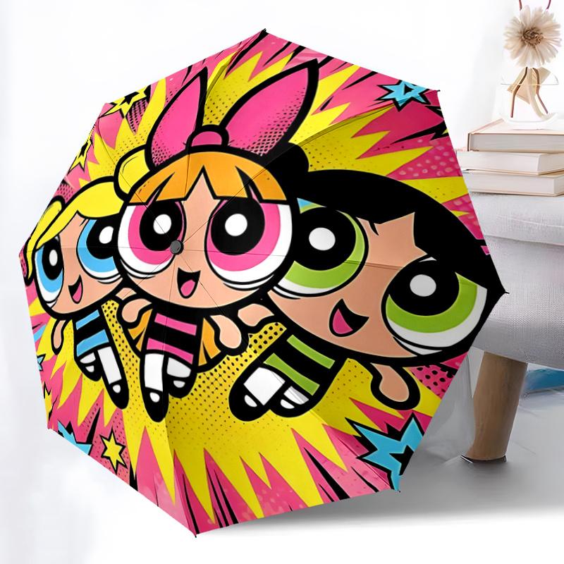 1pc Powerpuff Girls Automatic Opening and Closing Umbrella - Suitable for Various Occasions, Outdoor Activities, Lightweight and Durable Automatic Fol