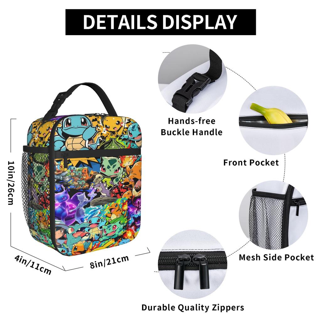 Squirtle Chaotic Mix Anime Lunch Bag For Women  Print Travel Lunch Box Funny Portable Oxford Cooler Bag