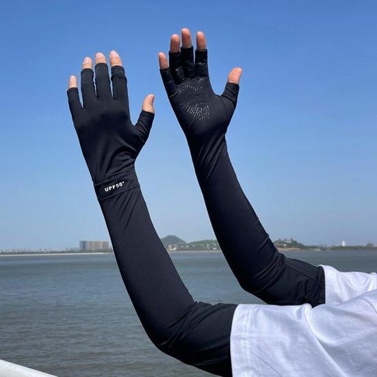Men Sun Protection Gloves, Open Finger Driving Gloves, Anti-slip Palm, Cooling UV Protection Gloves for Summer Cycling Hiking