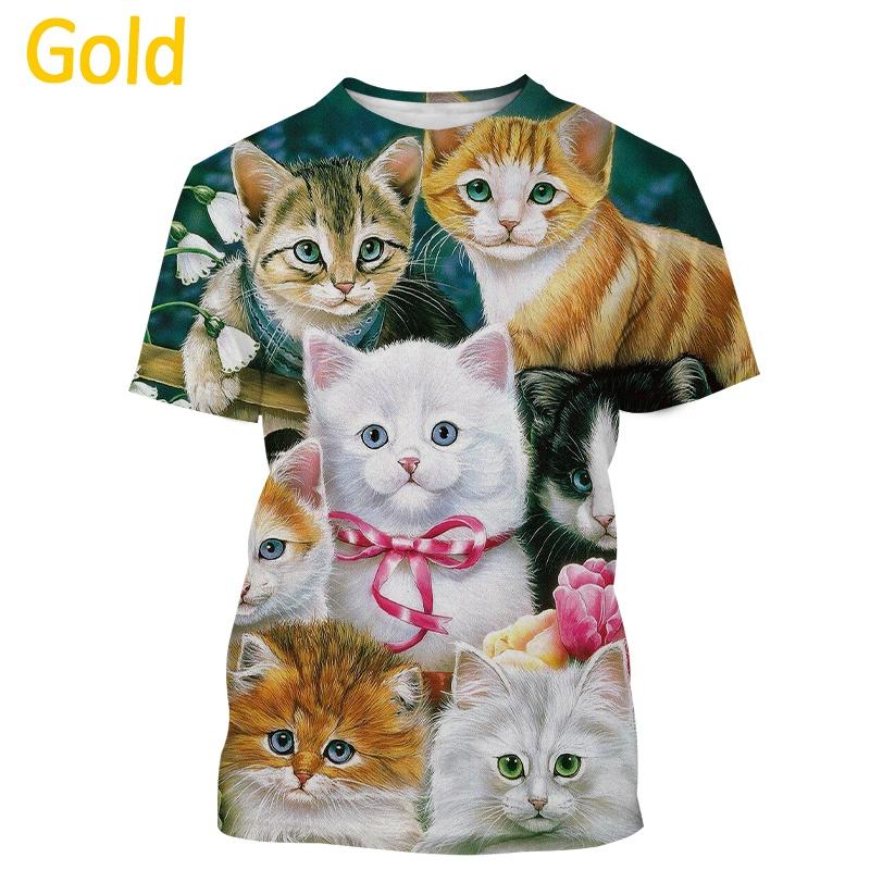 Men And Women Street Art Cool Short-Sleeved All-Match Tops Cat Latest 3D Printing T-shirt Fashion Casual Cute Harajuku Style