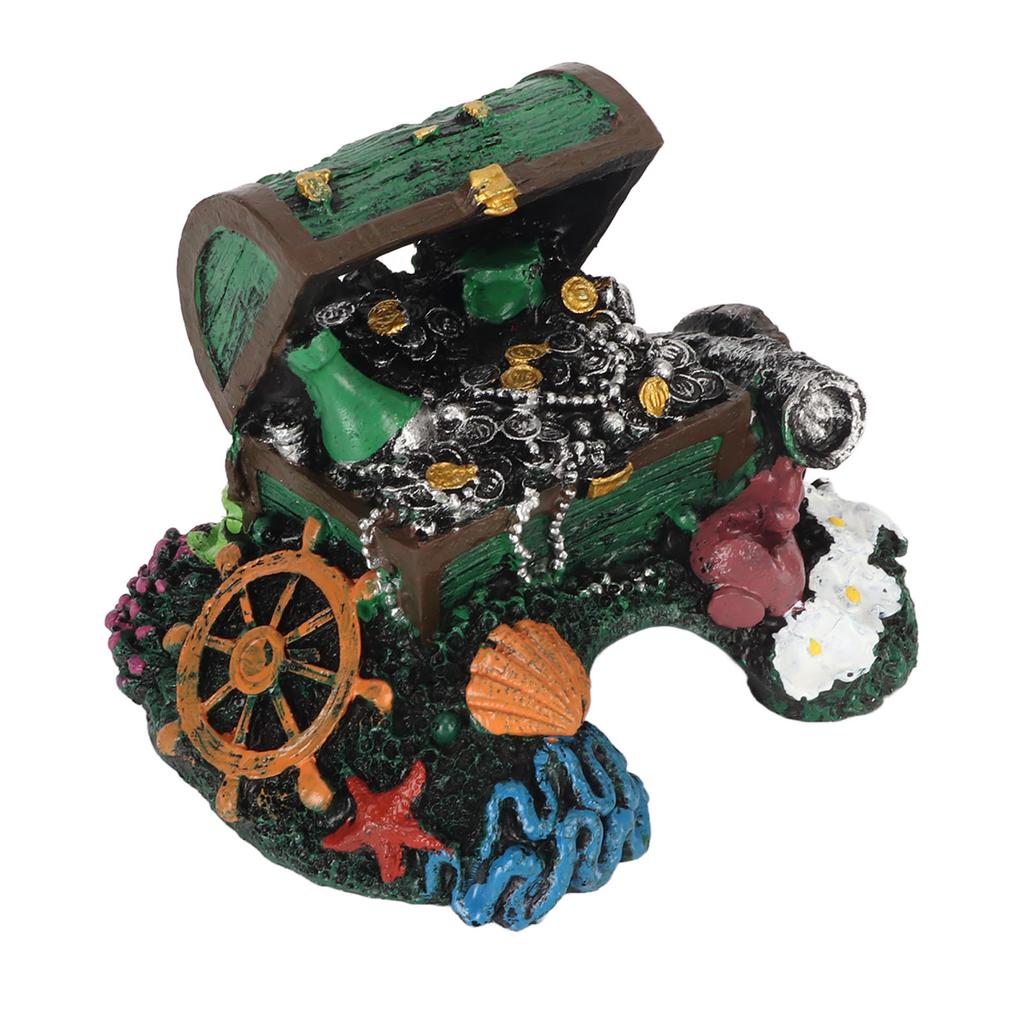 Aquarium Treasure Box Ornament Hideout Cave Lifelike Resin Jewelry Box Decoration for Freshwater