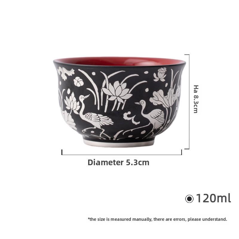 Black Glazed Silver Patterned Teacup Creative Tea Bowl Cute Cup Tea-tasting Smelling Cup Chazhan Master Cups Drinkware