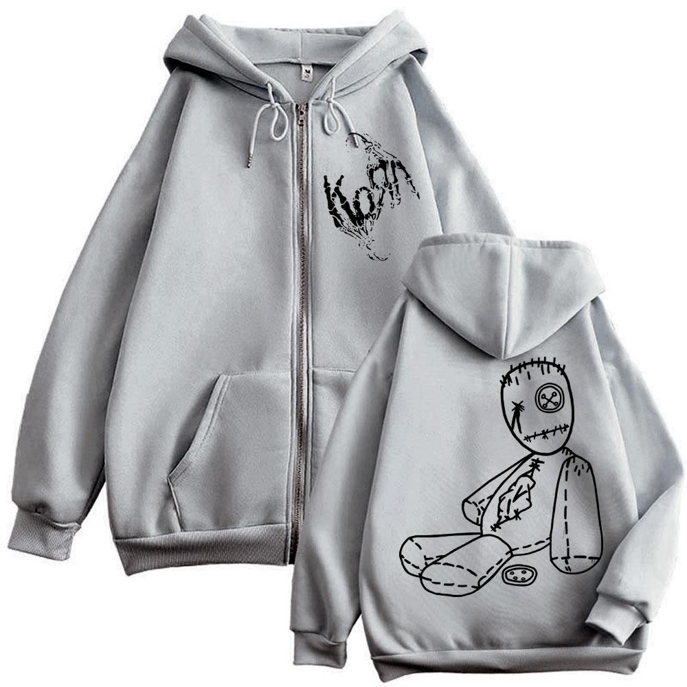 Begränsad Korn Rockband Merch Huvtröjor med dragkedja Musikalbum Tryck Zip-up Träningsjackor Herr Dam Högkvalitativ Mode Pullovers