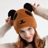 Autumn Winter Cute Bear Knitted Wool Hat Women Cartoon Fleece Skullies Beanies Outdoor Warm Ear Protection Hat for Women Ski Cap