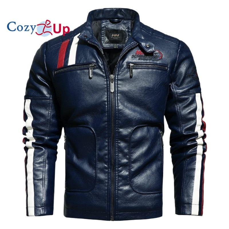 

Мужская куртка из искусственной кожи Cosy Up, легкая куртка-бомбер с воротником-стойкой 3XL темно-синий