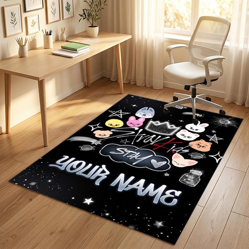 Personalized Crystal Velvet Carpet,Stray Kids Custom Printed Name, Plush Area Rug For Home Indoor Decor