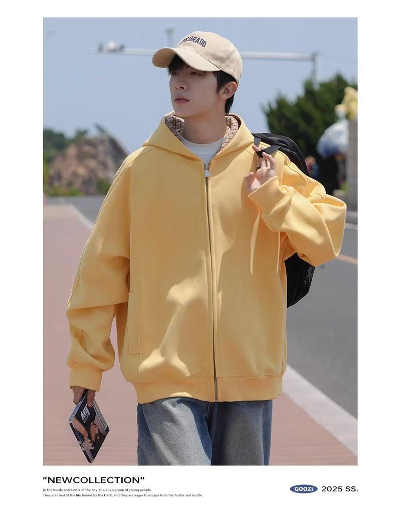 Unisex Plaid Patchwork Hoodie - Spring/Autumn Loose Fit Cardigan for High Street Style