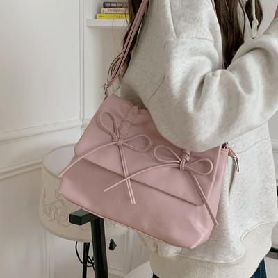 Moda doamnelor din piele PU genți de umăr crossbody femei dulci cu fundă estetică genți de mână studenți de mare capacitate subrat