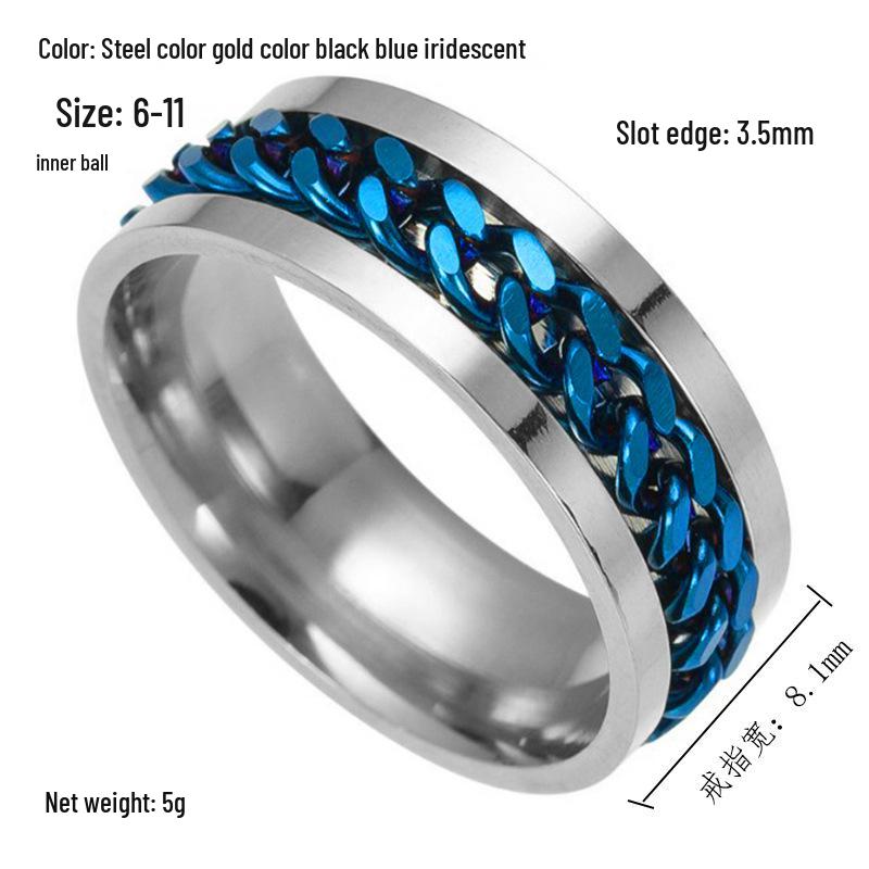 8MM Titanová ocel Otočný Římský číselný řetízkový prsten pro muže