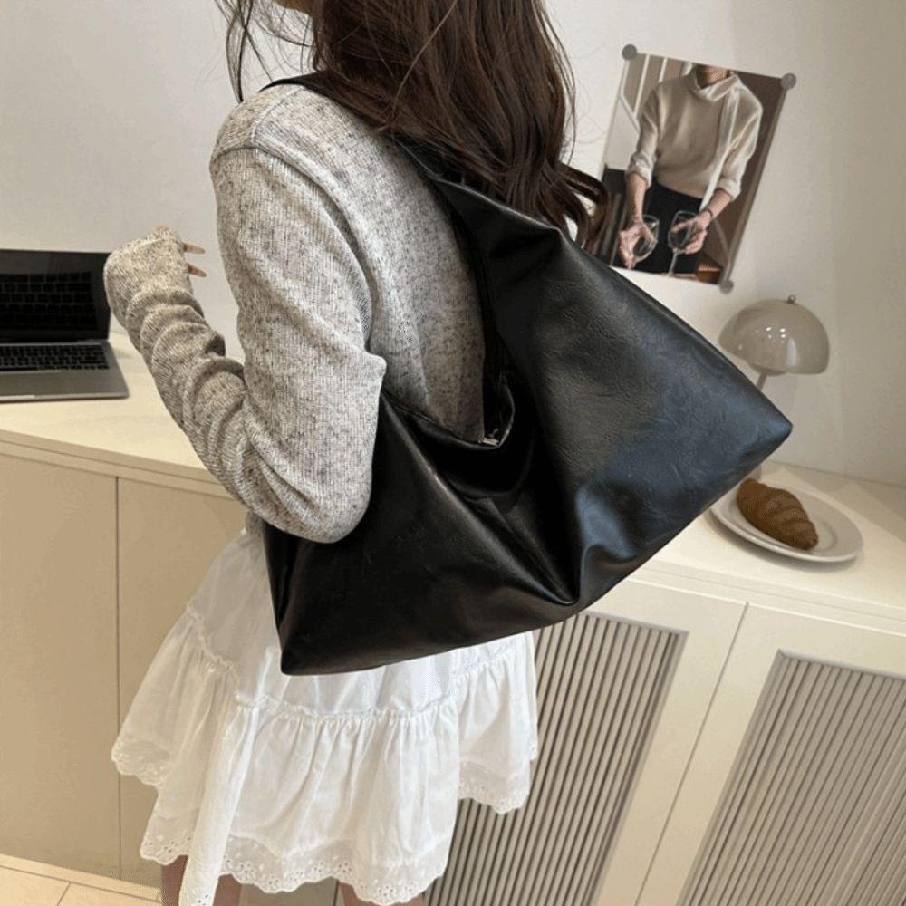 Leisure Soft Leather Tote Bag Vintage Women's Armpit Bag Trendy Large Shoulder Bag  Girls