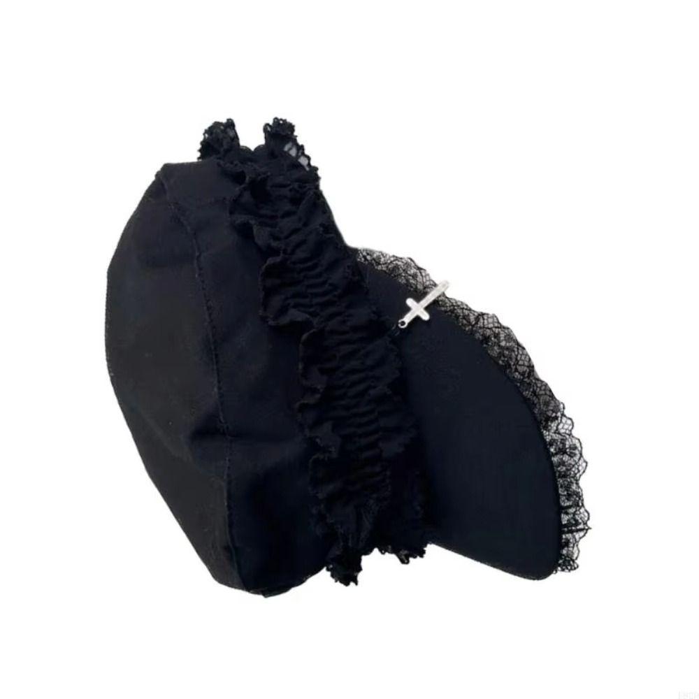 Millennium Lace Beret Caps Cool Black Outdoor Sun Hat Fashion Y2K Hat Girl  For Adult