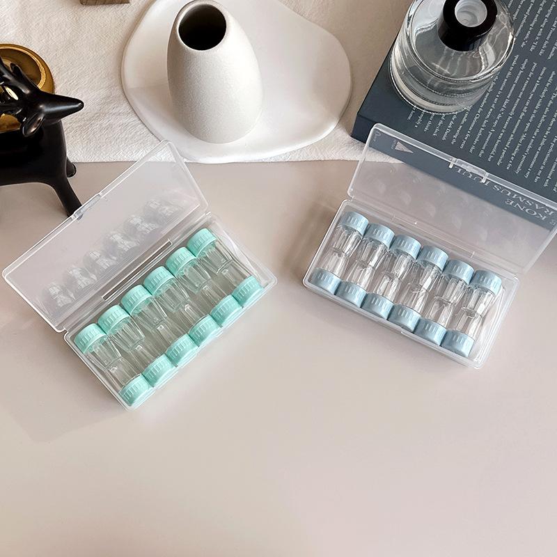 Transparenter Kontaktlinsenbehälter Zylindrischer Hartfarbiger Kontaktlinsenbehälter Begleitbehälter 6er-Set