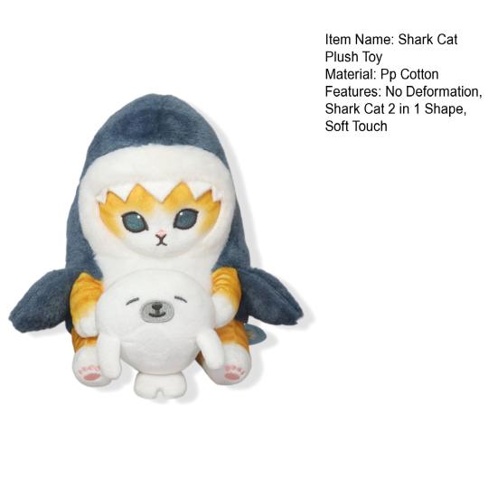 Cute Shark Cat Plush Home Decoration Toy Decorative Companion Soothe Baby Shark Cat 2 In