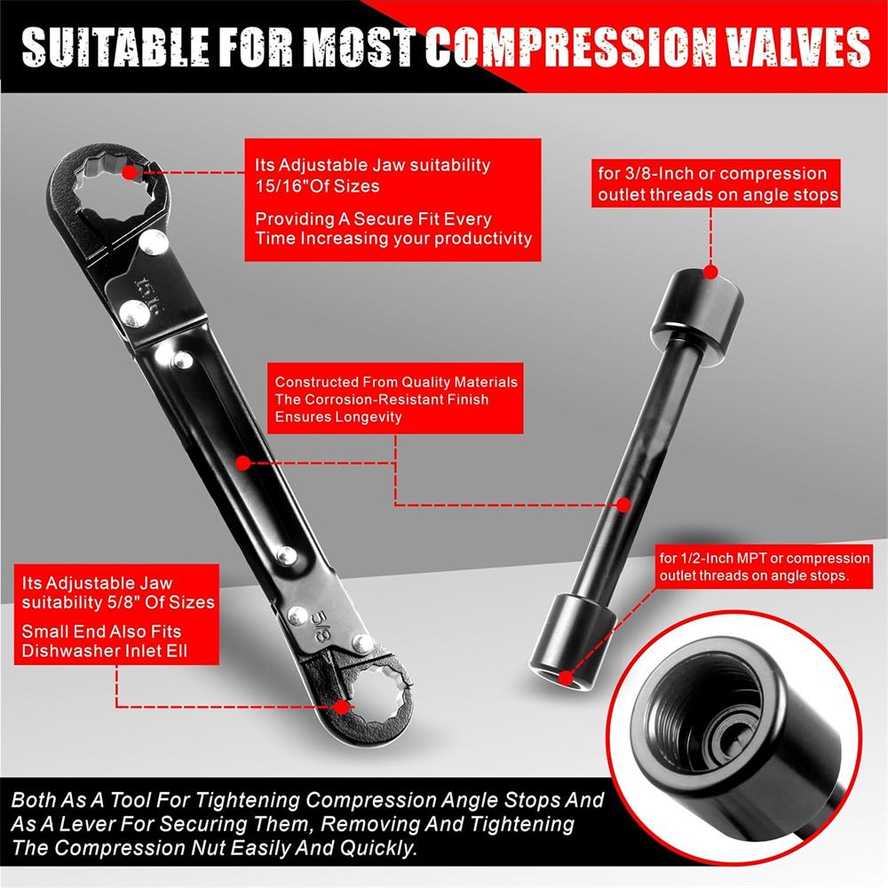 Angle Stop Wrench Plumbing Kit For Easy Supply Nut Installation Tool Set