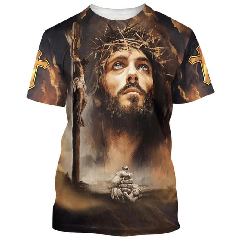Jesus Christ Cross 3D Print T-Shirts Men Women Casual Fashion Streetwear Oversized O-Neck T Shirt Kids Tees Tops Y2k Men Clothes