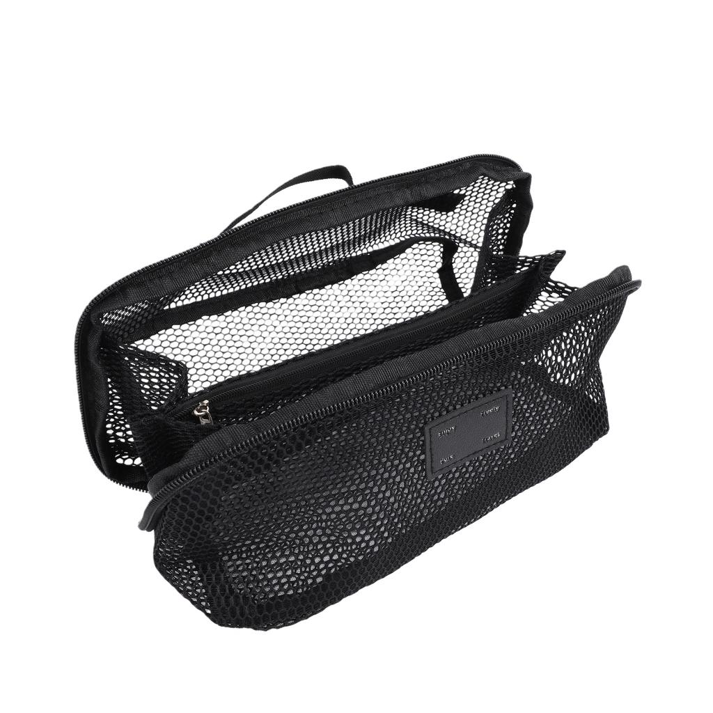 Mesh Makeup Bag Large Capacity Open Flat Toiletry Bag Travel Organizing   Pouch for Women