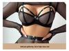 Black Mesh Halter Fishing Net Lingerie Set With Long Sleeves and Metal Ring Accents