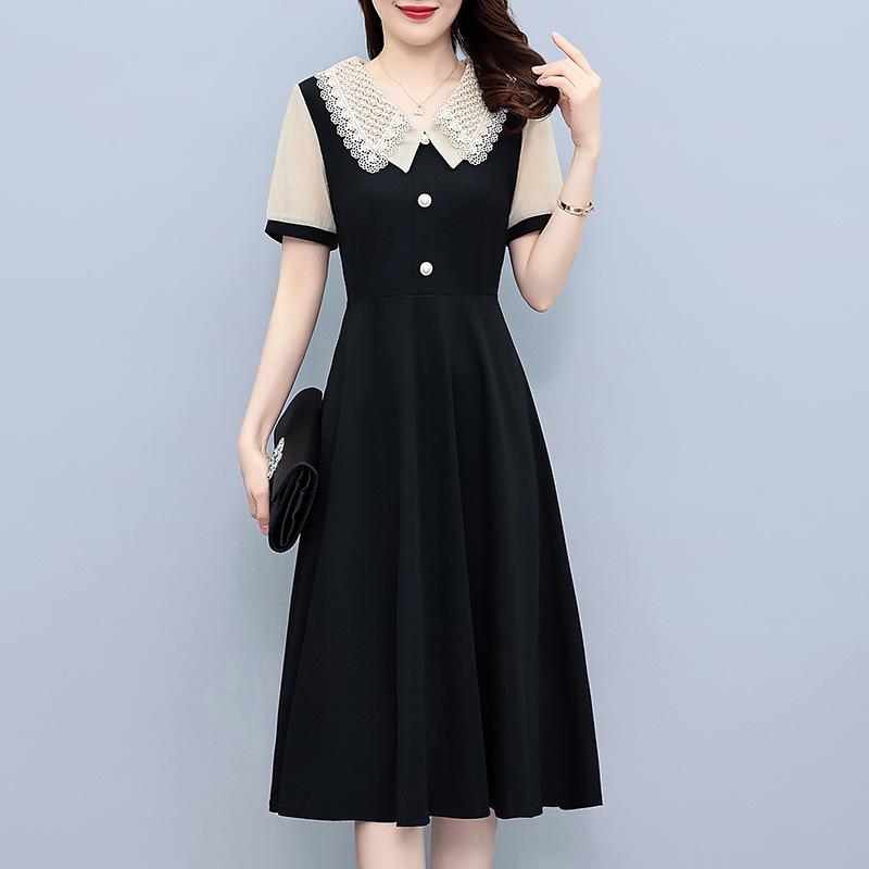 Plus Size Elegant Slimming Dress - Short Sleeve, Two-Piece Look, Summer Fashion.
