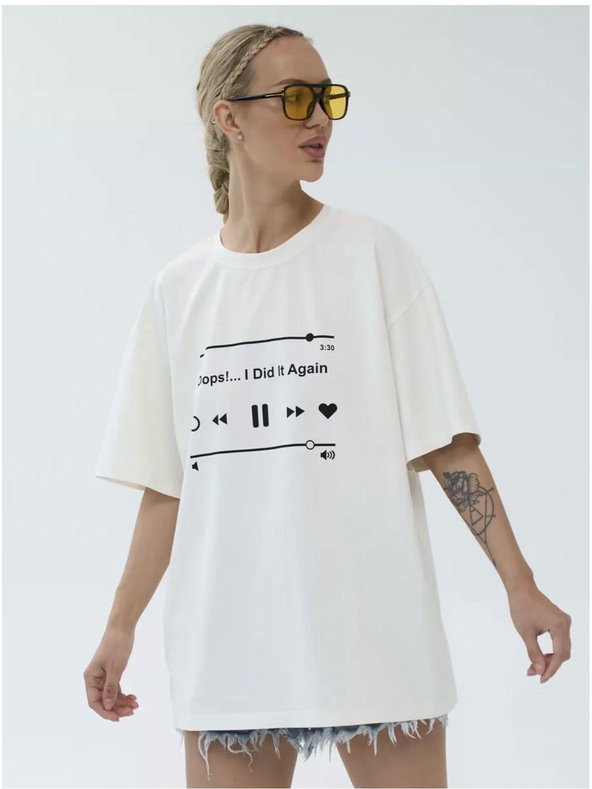 Stylish 100% Cotton Cartoon Loose Fit Short-Sleeve T-Shirt L белый