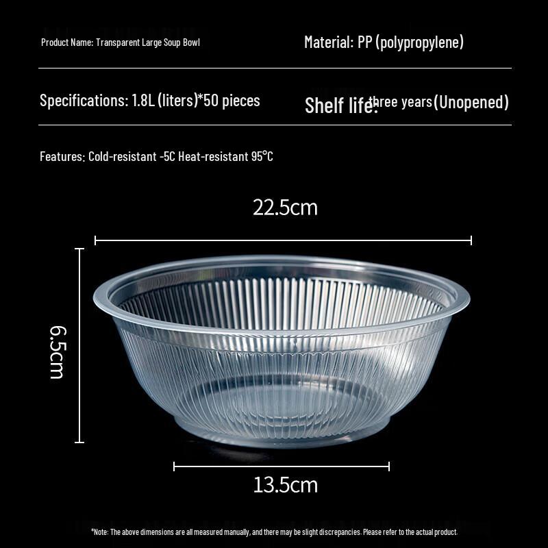 Disposable Thickened Plastic Food Container Bowls, 50-Pack