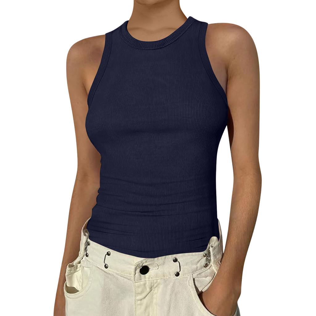 Damen Sommer Mode Lässig Farbe Rundhals Ärmellos Oberteil Enges Tanktop
