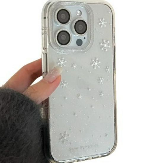 Transparent Glitter Snowflake Apple Phone Case - Compatible with 17 Pro Max & 15/14/12 Models, Soft, Cute Style