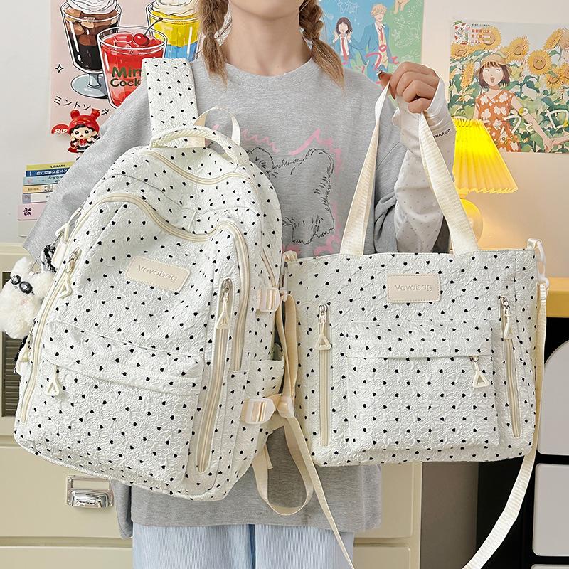 School Bag New High-value Fresh College Style Polka Dot Make-up Bag Junior High School Students Lightweight Travel Backpack